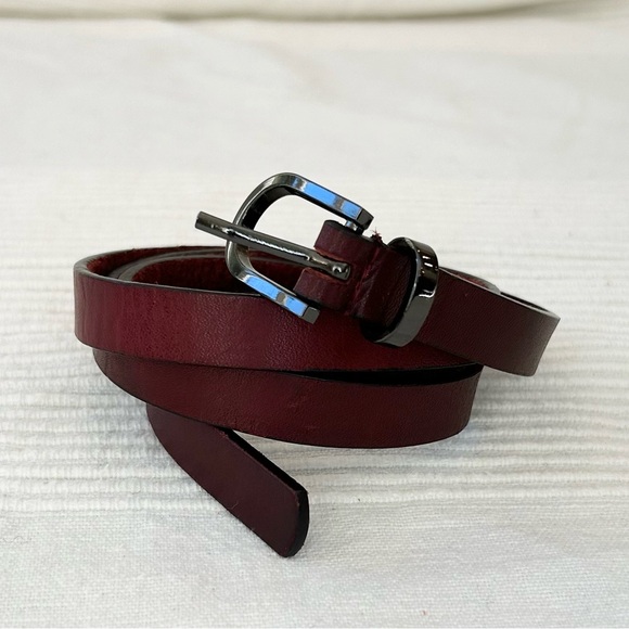 Red Leather Belt with Dark Silver Buckle - Picture 3 of 9
